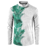 Hawaii Tropical Leaves Button Sweatshirt Polynesian Pattern LT01 White - Polynesian Pride
