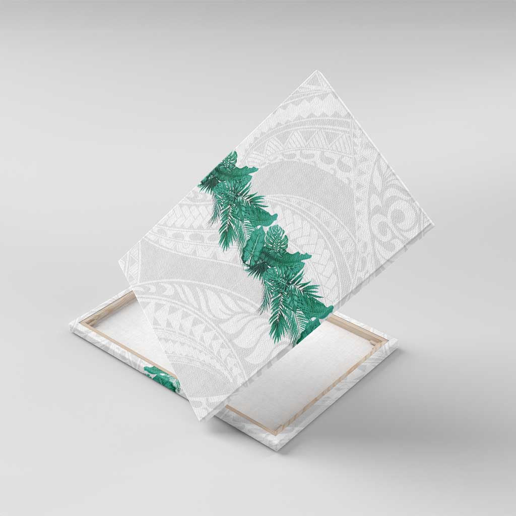 Hawaii Tropical Leaves Canvas Wall Art Polynesian Pattern LT01 With Frame White - Polynesian Pride