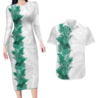 Hawaii Tropical Leaves Couples Matching Long Sleeve Bodycon Dress and Hawaiian Shirt Polynesian Pattern LT01 White - Polynesian Pride