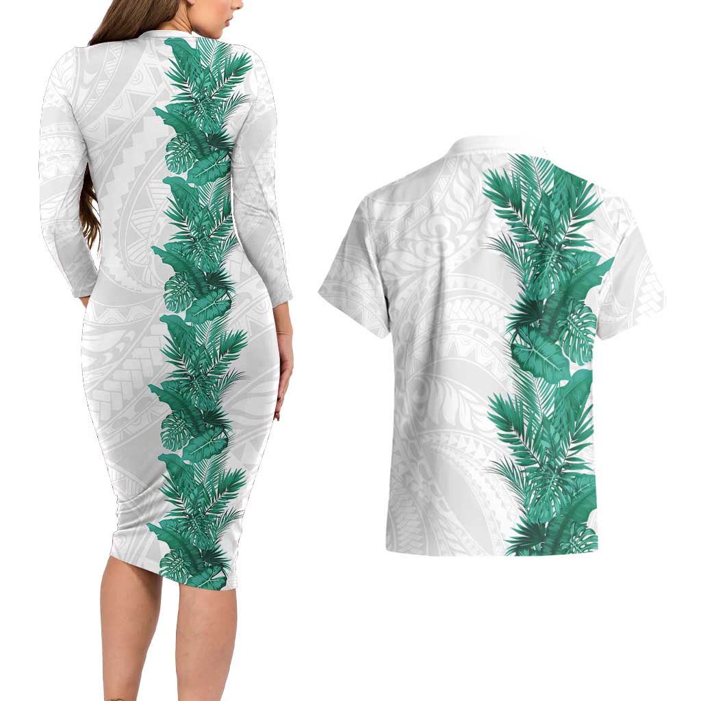 Hawaii Tropical Leaves Couples Matching Long Sleeve Bodycon Dress and Hawaiian Shirt Polynesian Pattern LT01 - Polynesian Pride