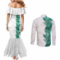 Hawaii Tropical Leaves Couples Matching Mermaid Dress and Long Sleeve Button Shirt Polynesian Pattern