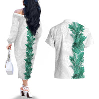 Hawaii Tropical Leaves Couples Matching Off The Shoulder Long Sleeve Dress and Hawaiian Shirt Polynesian Pattern LT01 - Polynesian Pride