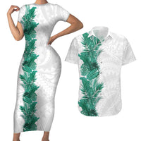 Hawaii Tropical Leaves Couples Matching Short Sleeve Bodycon Dress and Hawaiian Shirt Polynesian Pattern LT01 White - Polynesian Pride