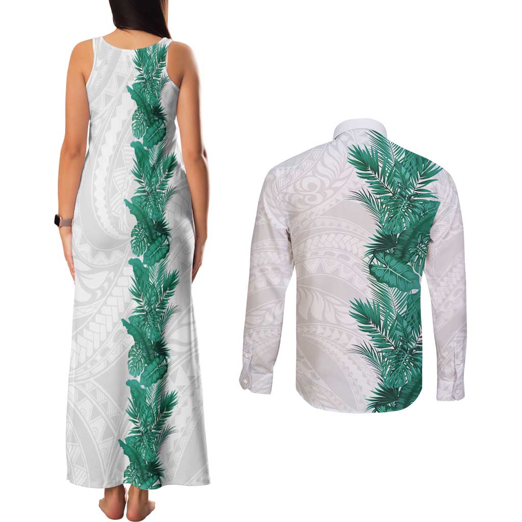 Hawaii Tropical Leaves Couples Matching Tank Maxi Dress and Long Sleeve Button Shirt Polynesian Pattern LT01 - Polynesian Pride