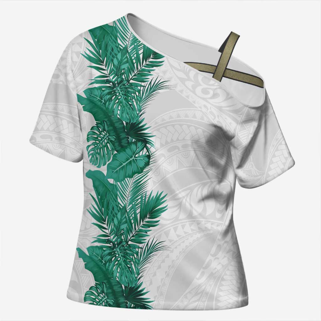 Hawaii Tropical Leaves Cross Shoulder Shirt Polynesian Pattern LT01 Female White - Polynesian Pride