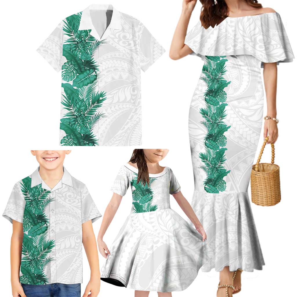 Hawaii Tropical Leaves Family Matching Mermaid Dress and Hawaiian Shirt Polynesian Pattern