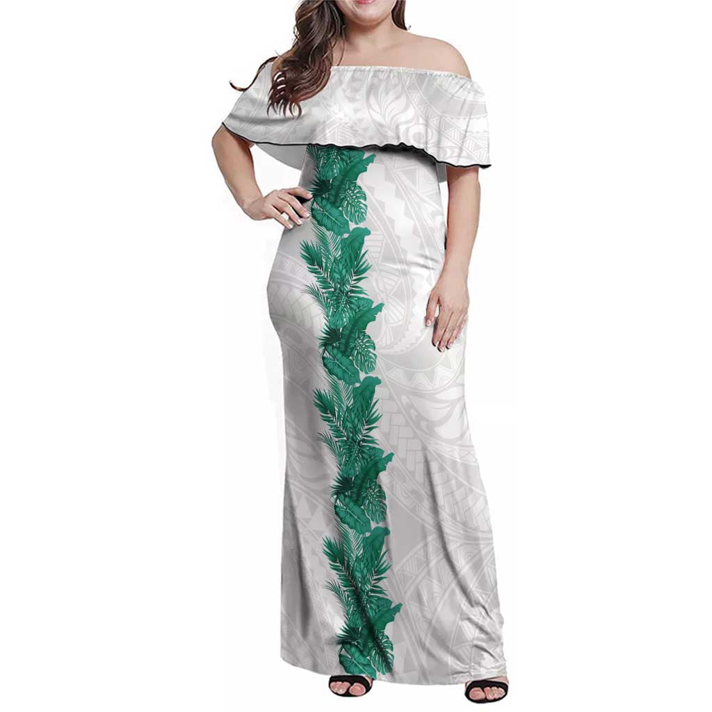Hawaii Tropical Leaves Family Matching Off Shoulder Maxi Dress and Hawaiian Shirt Polynesian Pattern LT01 Mom's Dress White - Polynesian Pride