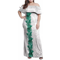 Hawaii Tropical Leaves Family Matching Off Shoulder Maxi Dress and Hawaiian Shirt Polynesian Pattern LT01 Mom's Dress White - Polynesian Pride