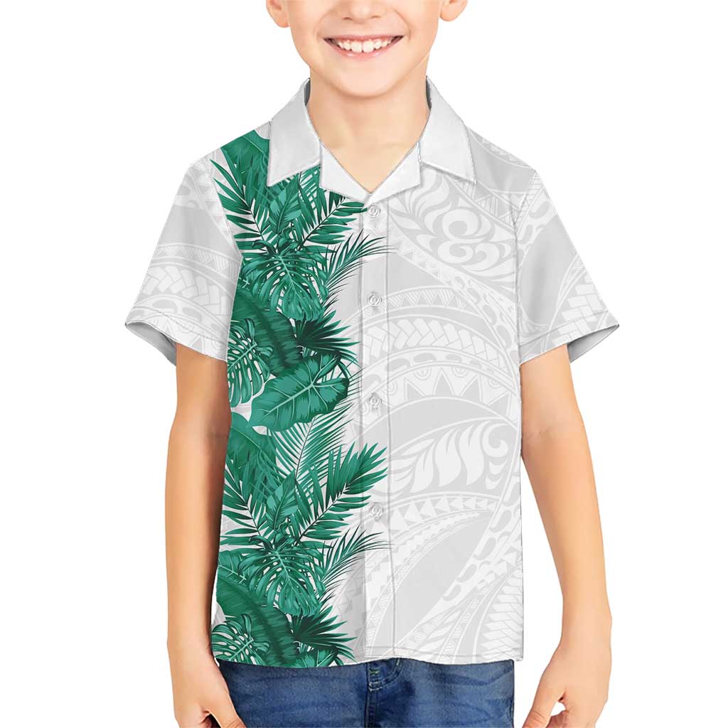 Hawaii Tropical Leaves Family Matching Puletasi and Hawaiian Shirt Polynesian Pattern LT01 Son's Shirt White - Polynesian Pride
