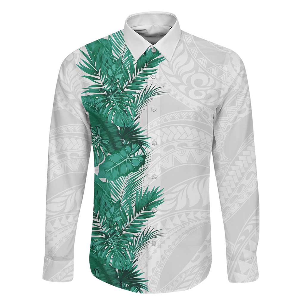 Hawaii Tropical Leaves Family Matching Summer Maxi Dress and Hawaiian Shirt Polynesian Pattern LT01 Dad's Shirt - Long Sleeve White - Polynesian Pride