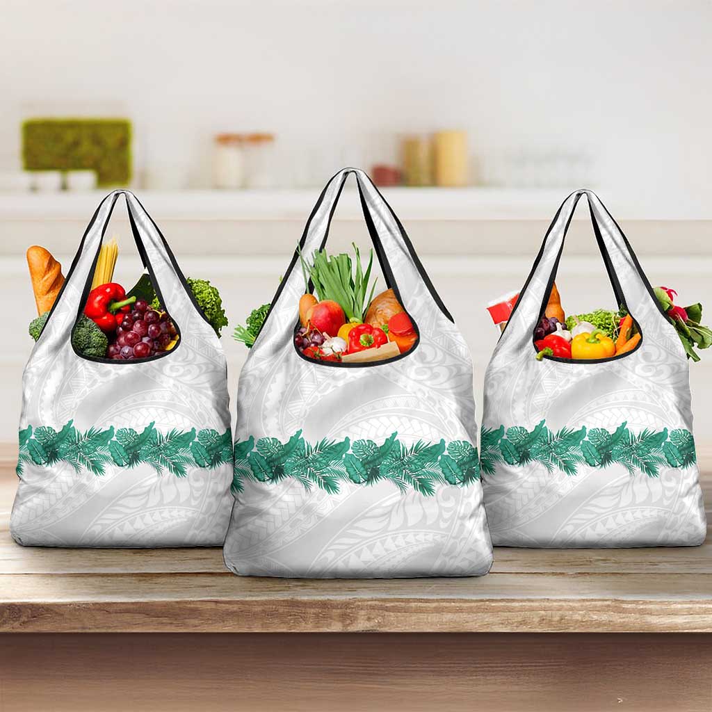 Hawaii Tropical Leaves Grocery Bag Polynesian Pattern LT01 3-pack One Size White - Polynesian Pride