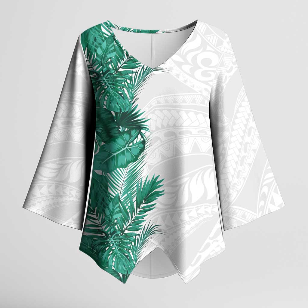 Hawaii Tropical Leaves Kimono Sleeve Blouse Polynesian Pattern LT01 Female White - Polynesian Pride
