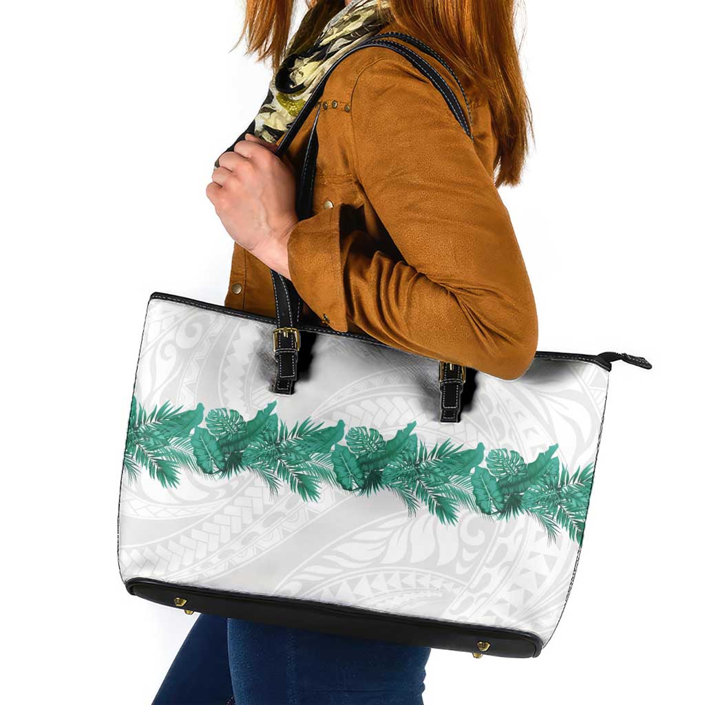Hawaii Tropical Leaves Leather Tote Bag Polynesian Pattern LT01 White - Polynesian Pride
