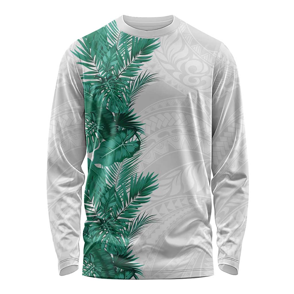 Hawaii Tropical Leaves Long Sleeve Shirt Polynesian Pattern LT01 Unisex White - Polynesian Pride