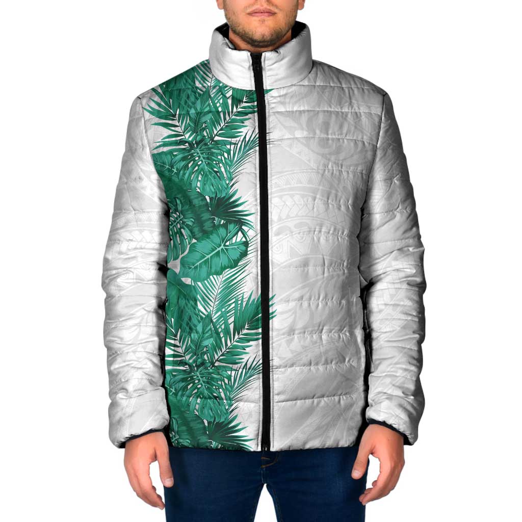Hawaii Tropical Leaves Padded Jacket Polynesian Pattern LT01 Men White - Polynesian Pride