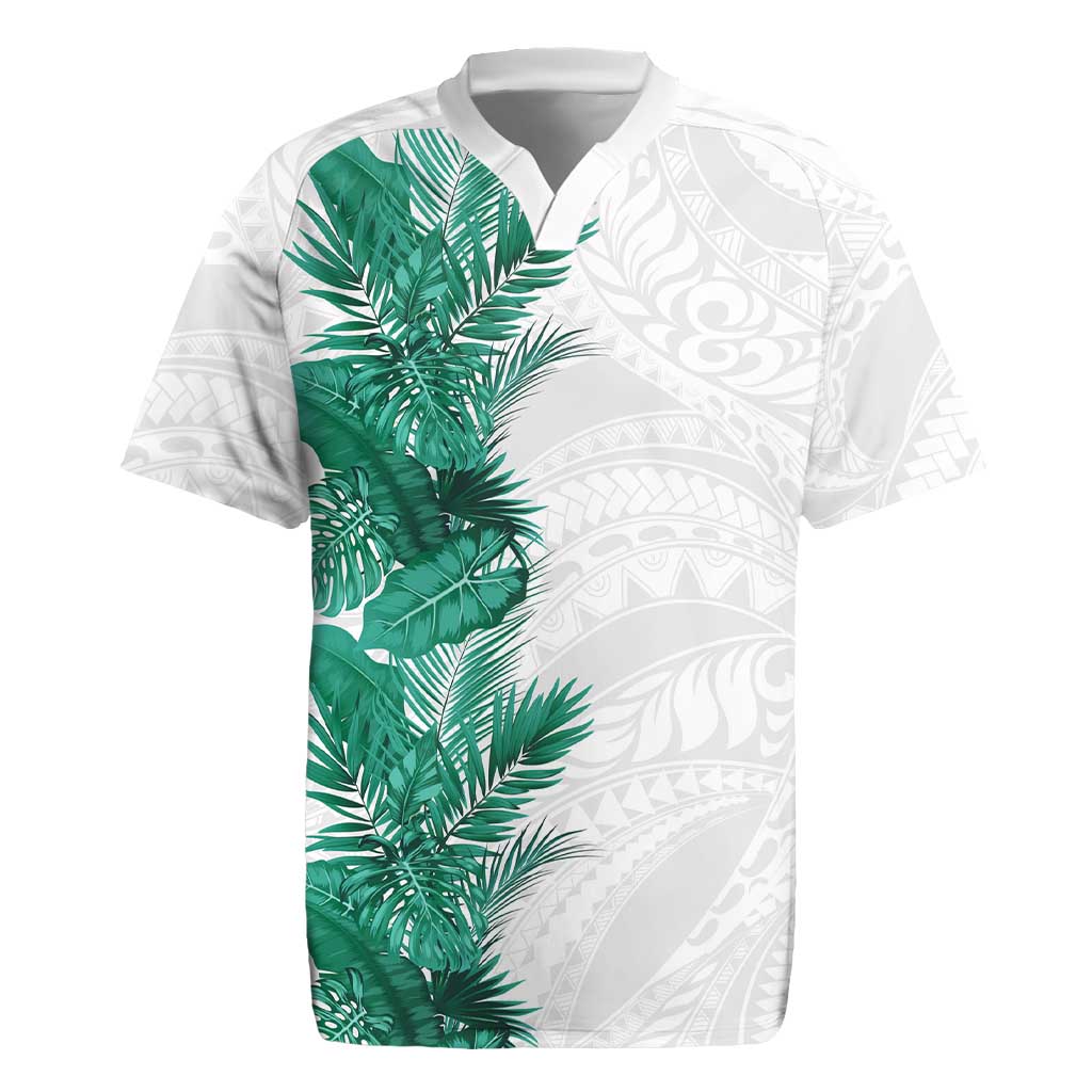 Hawaii Tropical Leaves Rugby Jersey Polynesian Pattern LT01 White - Polynesian Pride