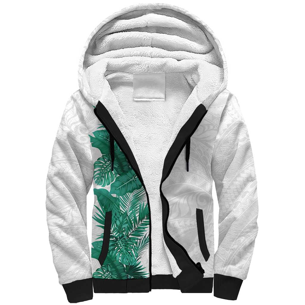 Hawaii Tropical Leaves Sherpa Hoodie Polynesian Pattern LT01 Unisex White - Polynesian Pride
