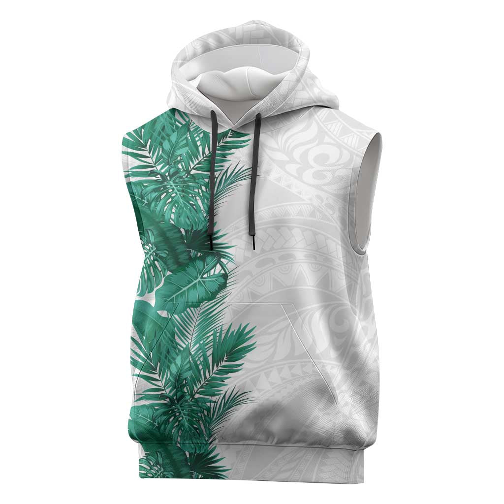 Hawaii Tropical Leaves Sleeveless Hoodie Polynesian Pattern LT01 White - Polynesian Pride