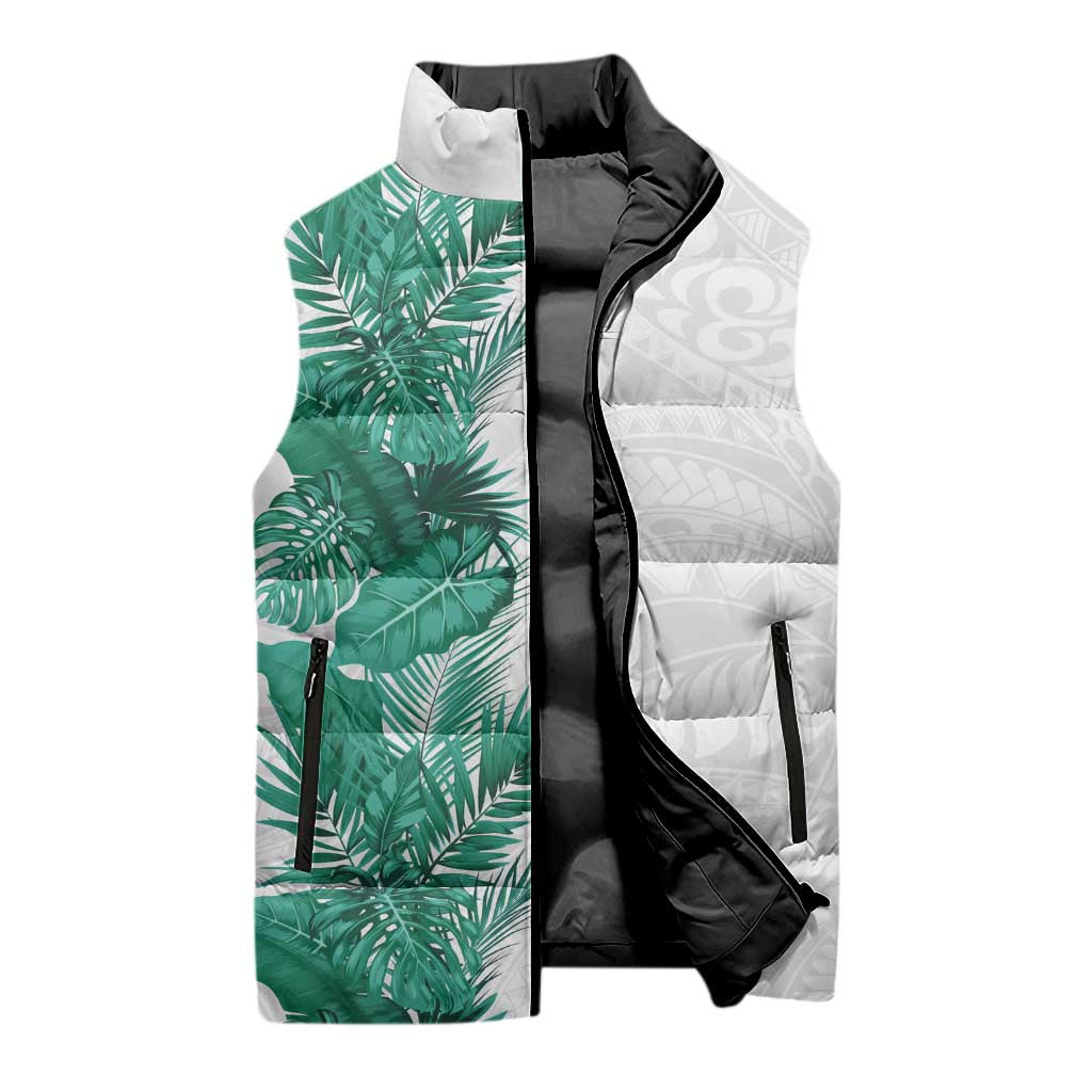 Hawaii Tropical Leaves Sleeveless Puffer Jacket Polynesian Pattern LT01 - Polynesian Pride