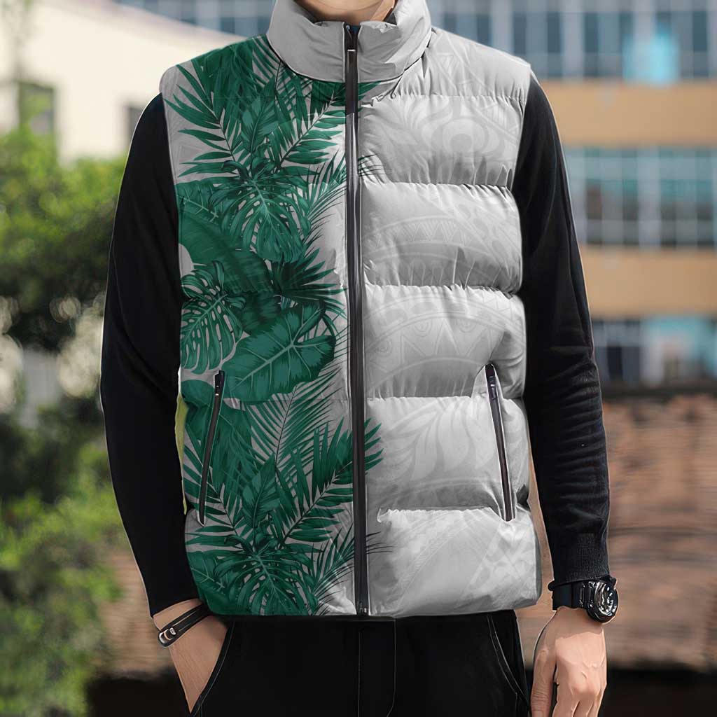 Hawaii Tropical Leaves Sleeveless Puffer Jacket Polynesian Pattern LT01 - Polynesian Pride