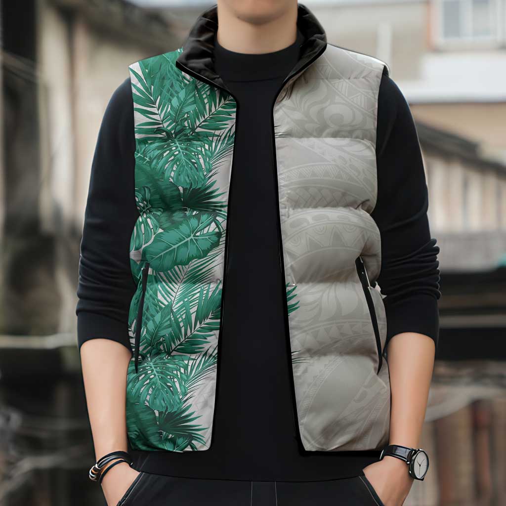 Hawaii Tropical Leaves Sleeveless Puffer Jacket Polynesian Pattern LT01 - Polynesian Pride