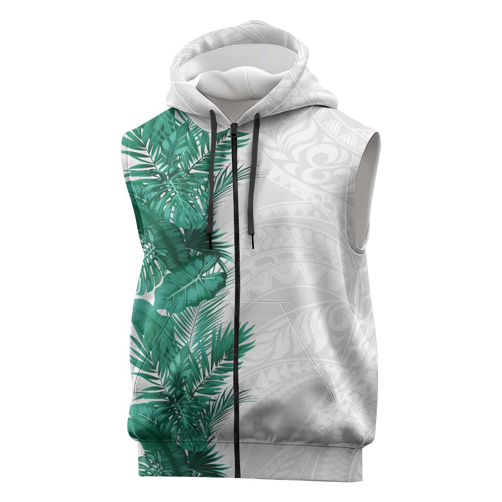 Hawaii Tropical Leaves Sleeveless Zip Hoodie Polynesian Pattern LT01 White - Polynesian Pride