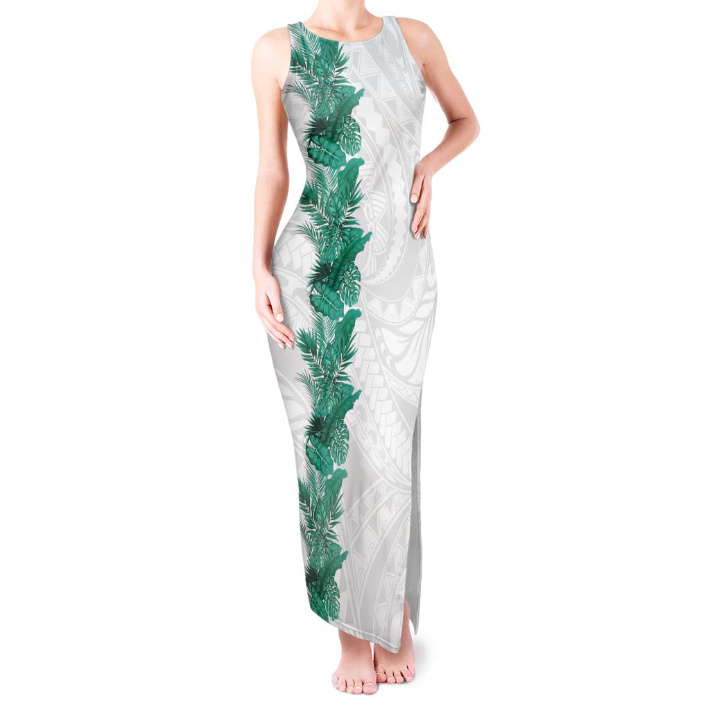 Hawaii Tropical Leaves Tank Maxi Dress Polynesian Pattern LT01 Women White - Polynesian Pride