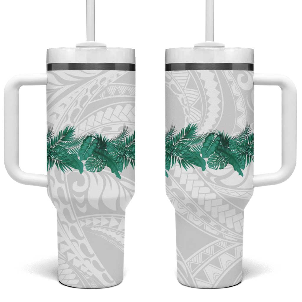 Hawaii Tropical Leaves Tumbler With Handle Polynesian Pattern LT01 One Size: 40 oz White - Polynesian Pride