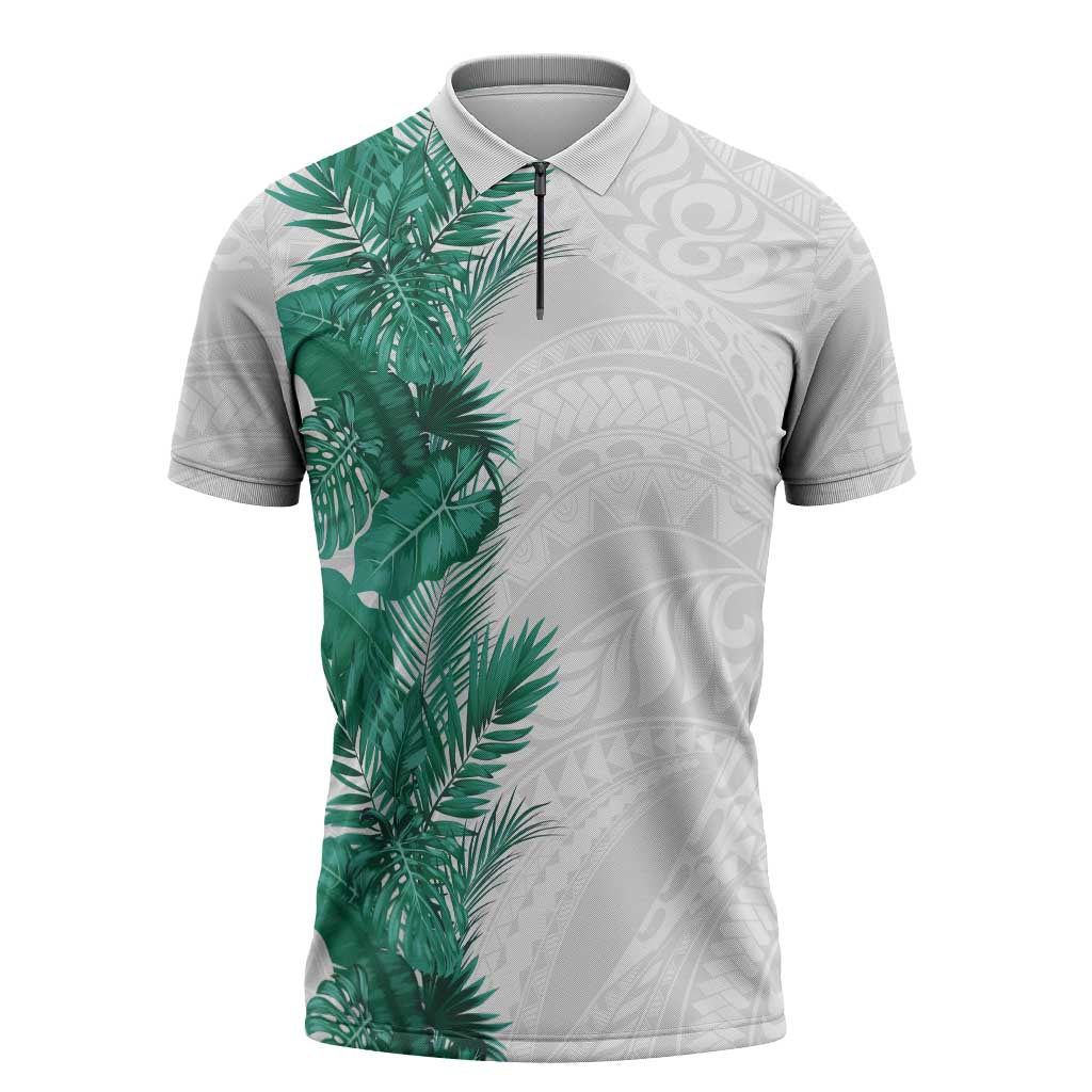 Hawaii Tropical Leaves Zipper Polo Shirt Polynesian Pattern LT01 White - Polynesian Pride