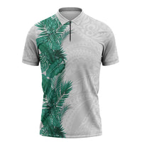 Hawaii Tropical Leaves Zipper Polo Shirt Polynesian Pattern LT01 White - Polynesian Pride