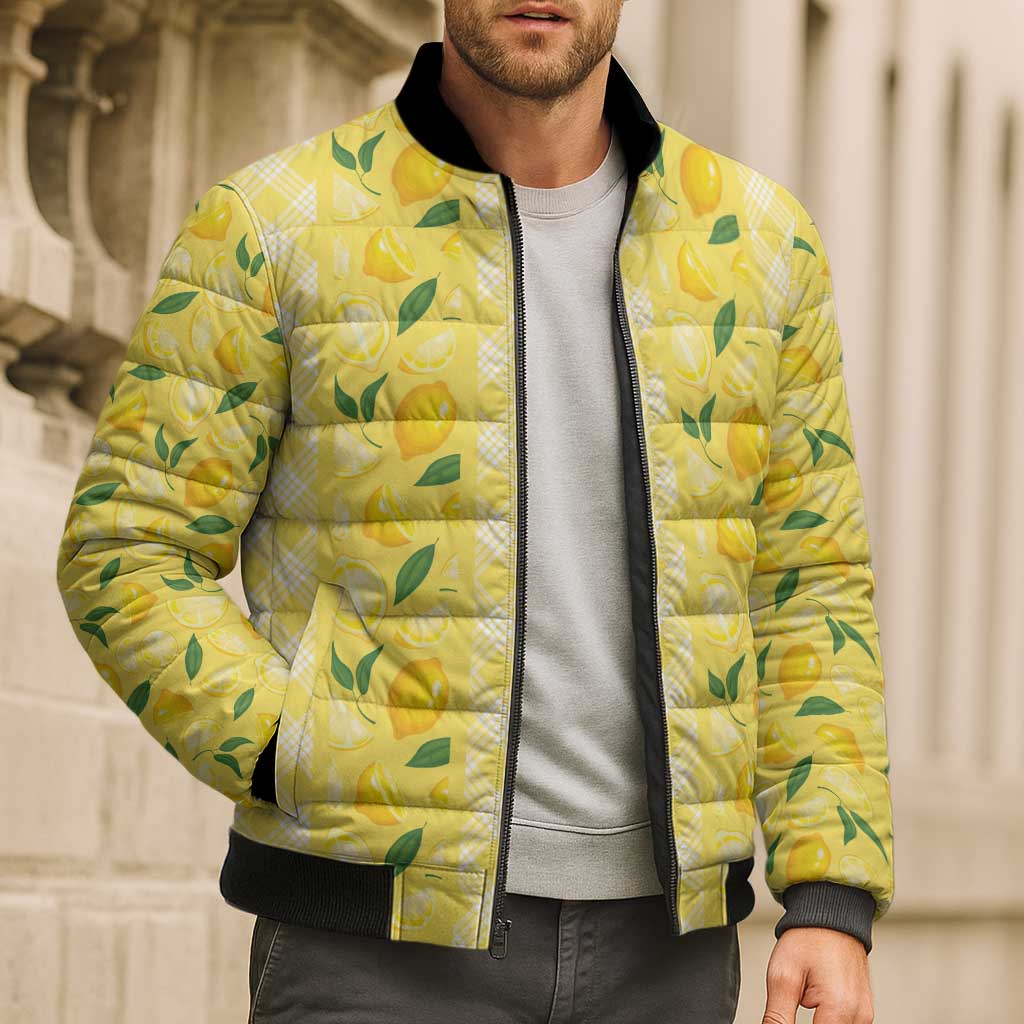 Hawaii Lemon Palaka Bomber Puffer Jacket Striped Stylized