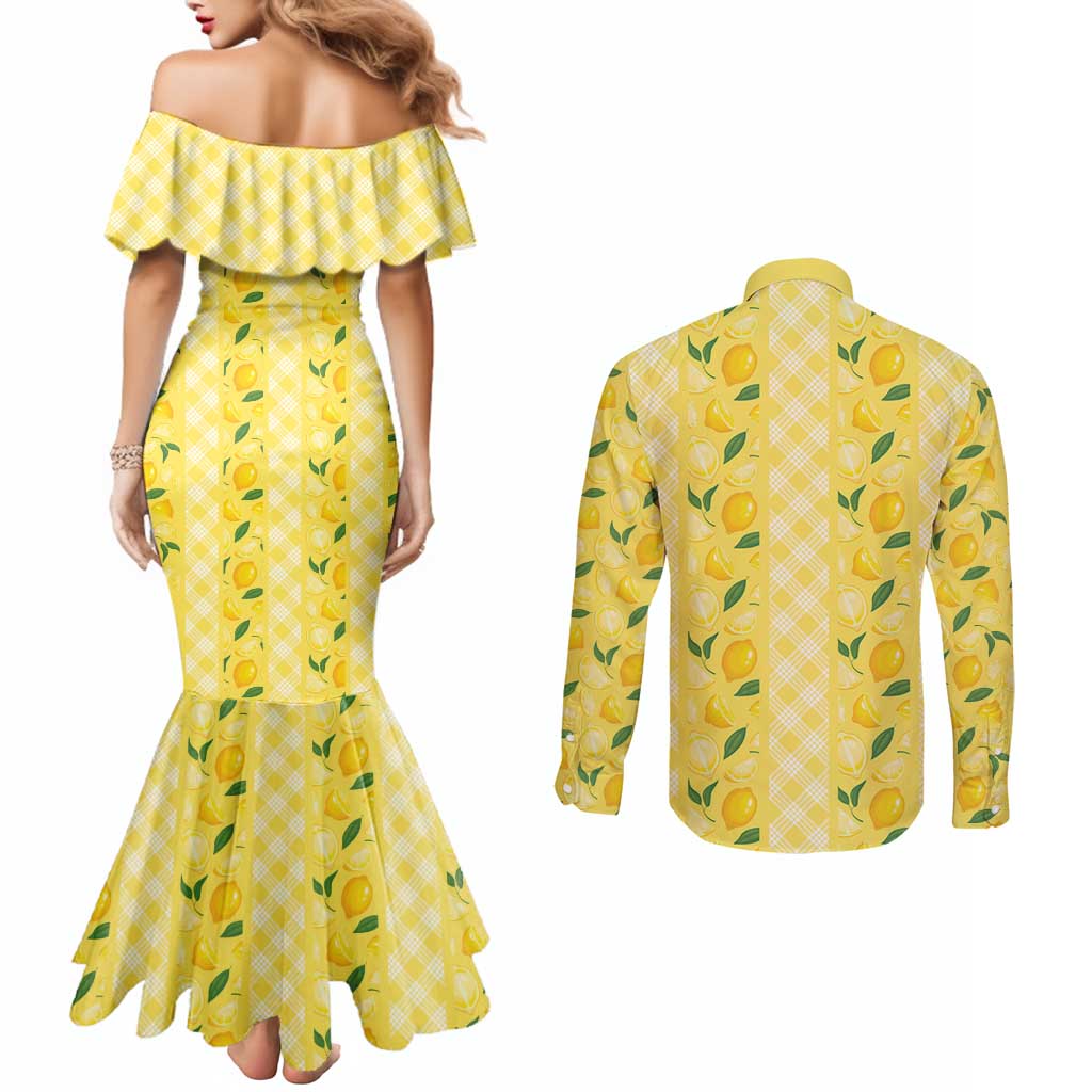 Hawaii Lemon Palaka Couples Matching Mermaid Dress and Long Sleeve Button Shirt Striped Stylized LT01 - Polynesian Pride
