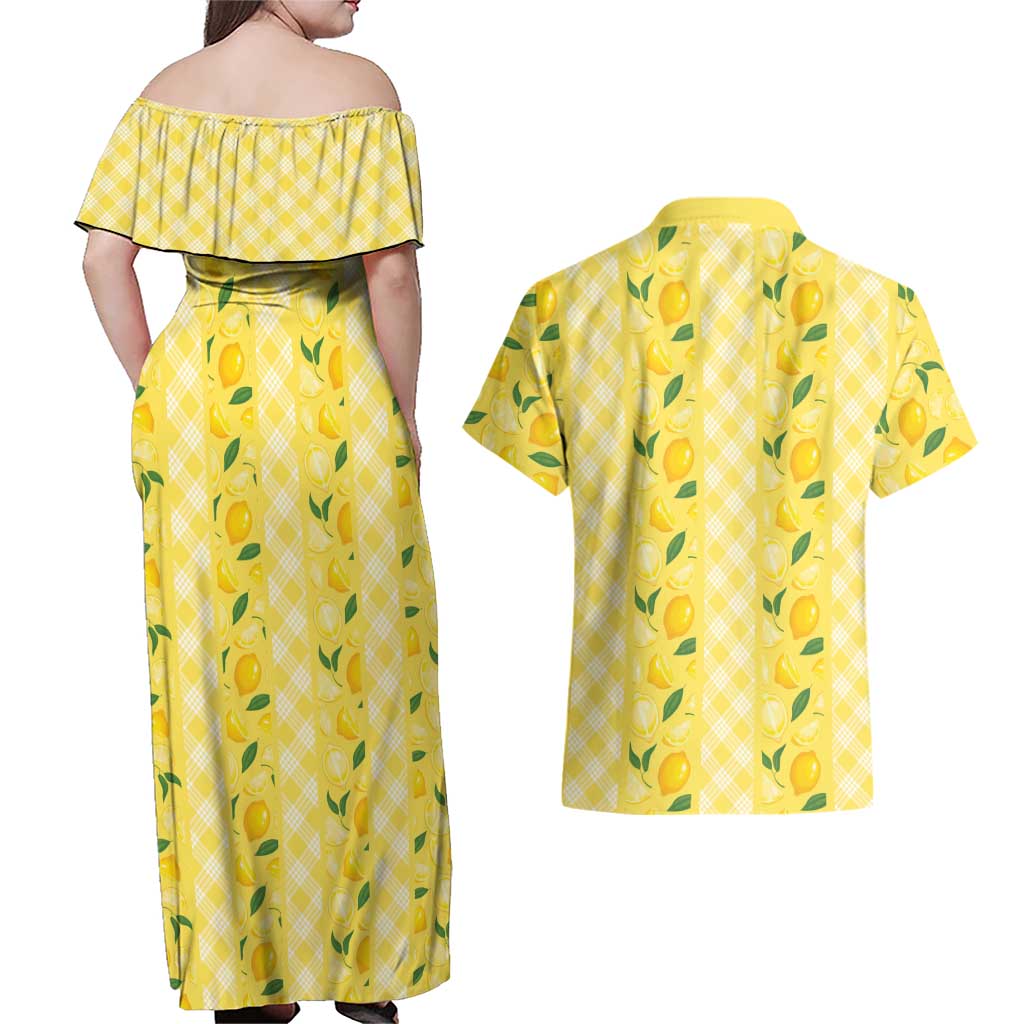 Hawaii Lemon Palaka Couples Matching Off Shoulder Maxi Dress and Hawaiian Shirt Striped Stylized LT01 - Polynesian Pride