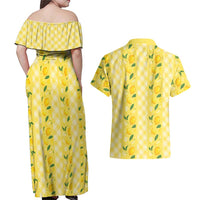 Hawaii Lemon Palaka Couples Matching Off Shoulder Maxi Dress and Hawaiian Shirt Striped Stylized LT01 - Polynesian Pride