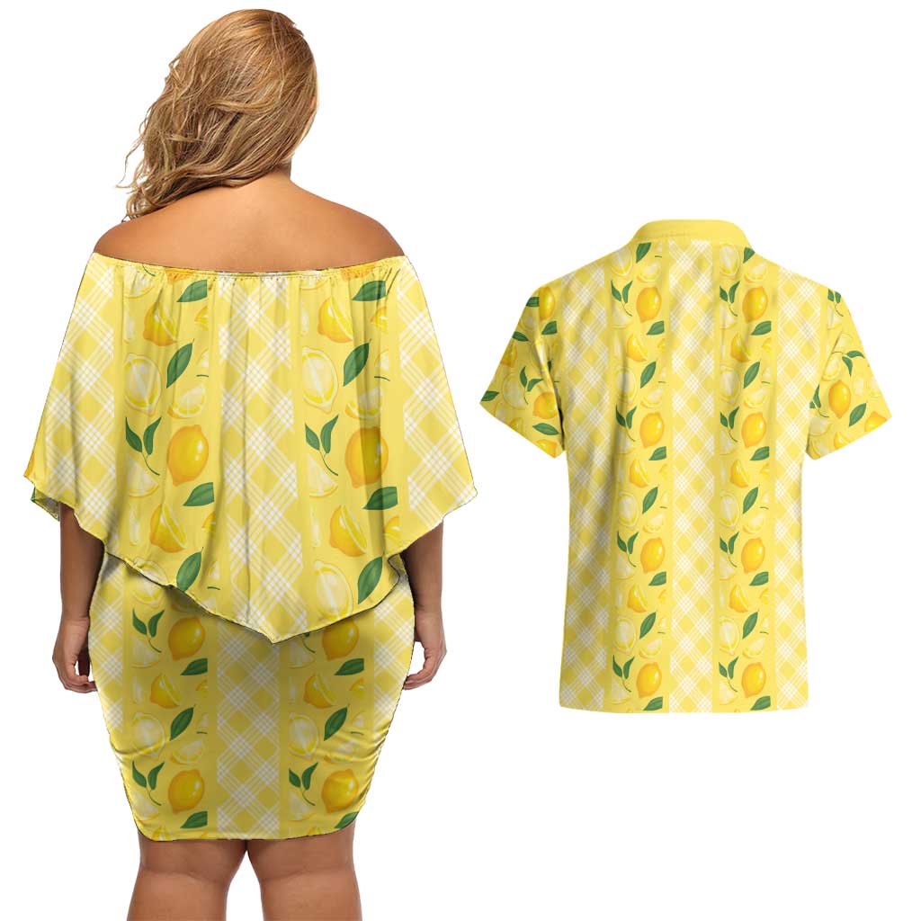 Hawaii Lemon Palaka Couples Matching Off Shoulder Short Dress and Hawaiian Shirt Striped Stylized LT01 - Polynesian Pride