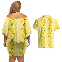 Hawaii Lemon Palaka Couples Matching Off Shoulder Short Dress and Hawaiian Shirt Striped Stylized LT01 - Polynesian Pride