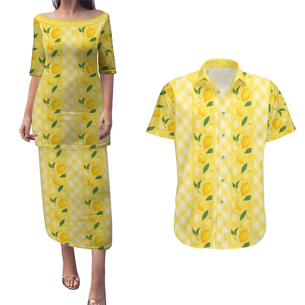 Hawaii Lemon Palaka Couples Matching Puletasi and Hawaiian Shirt Striped Stylized LT01 Yellow - Polynesian Pride