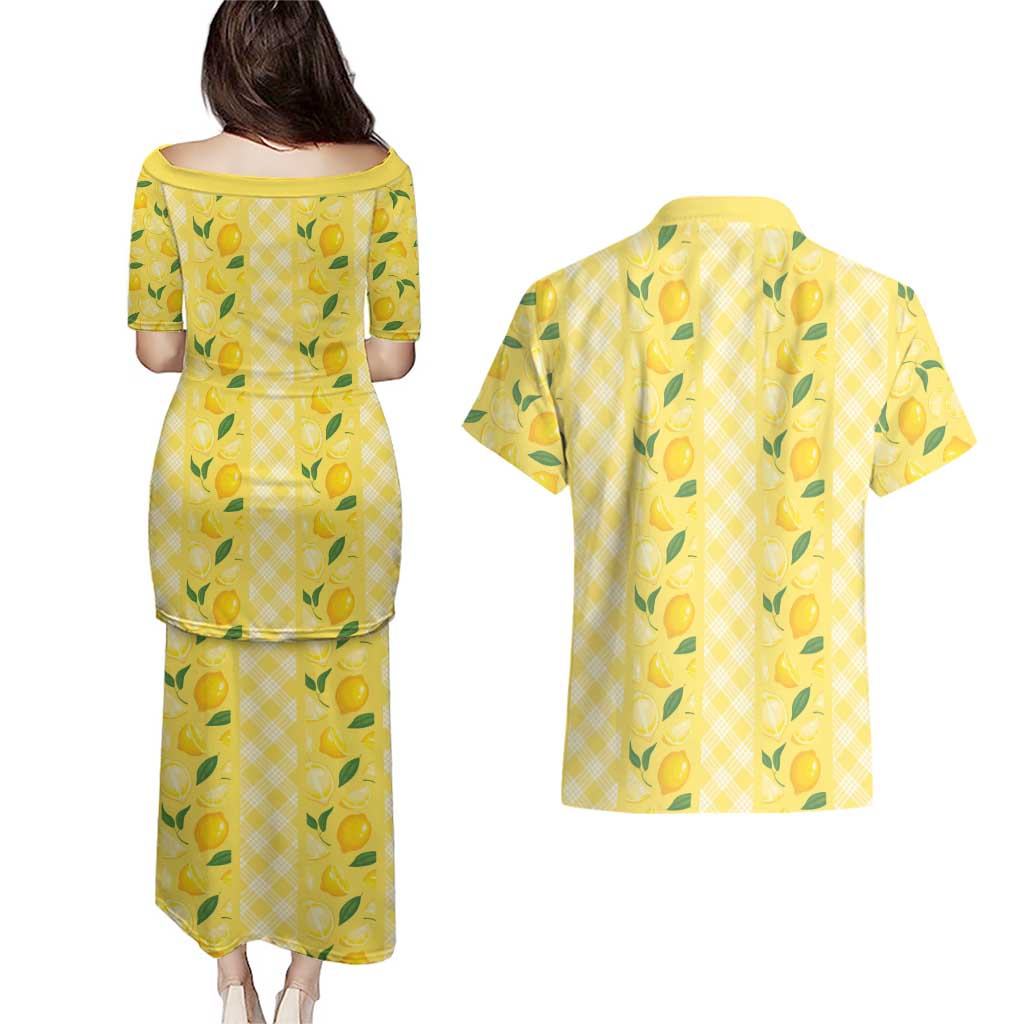 Hawaii Lemon Palaka Couples Matching Puletasi and Hawaiian Shirt Striped Stylized LT01 - Polynesian Pride