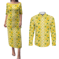 Hawaii Lemon Palaka Couples Matching Puletasi and Long Sleeve Button Shirt Striped Stylized LT01 Yellow - Polynesian Pride