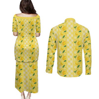 Hawaii Lemon Palaka Couples Matching Puletasi and Long Sleeve Button Shirt Striped Stylized LT01 - Polynesian Pride