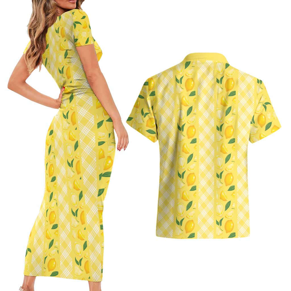 Hawaii Lemon Palaka Couples Matching Short Sleeve Bodycon Dress and Hawaiian Shirt Striped Stylized LT01 - Polynesian Pride