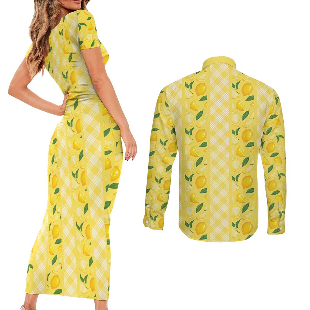 Hawaii Lemon Palaka Couples Matching Short Sleeve Bodycon Dress and Long Sleeve Button Shirt Striped Stylized LT01 - Polynesian Pride