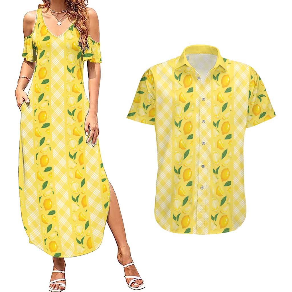 Hawaii Lemon Palaka Couples Matching Summer Maxi Dress and Hawaiian Shirt Striped Stylized LT01 Yellow - Polynesian Pride