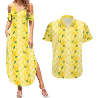 Hawaii Lemon Palaka Couples Matching Summer Maxi Dress and Hawaiian Shirt Striped Stylized LT01 Yellow - Polynesian Pride