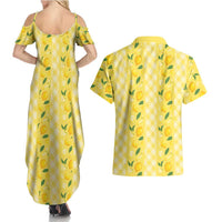 Hawaii Lemon Palaka Couples Matching Summer Maxi Dress and Hawaiian Shirt Striped Stylized LT01 - Polynesian Pride