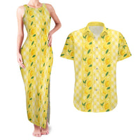 Hawaii Lemon Palaka Couples Matching Tank Maxi Dress and Hawaiian Shirt Striped Stylized