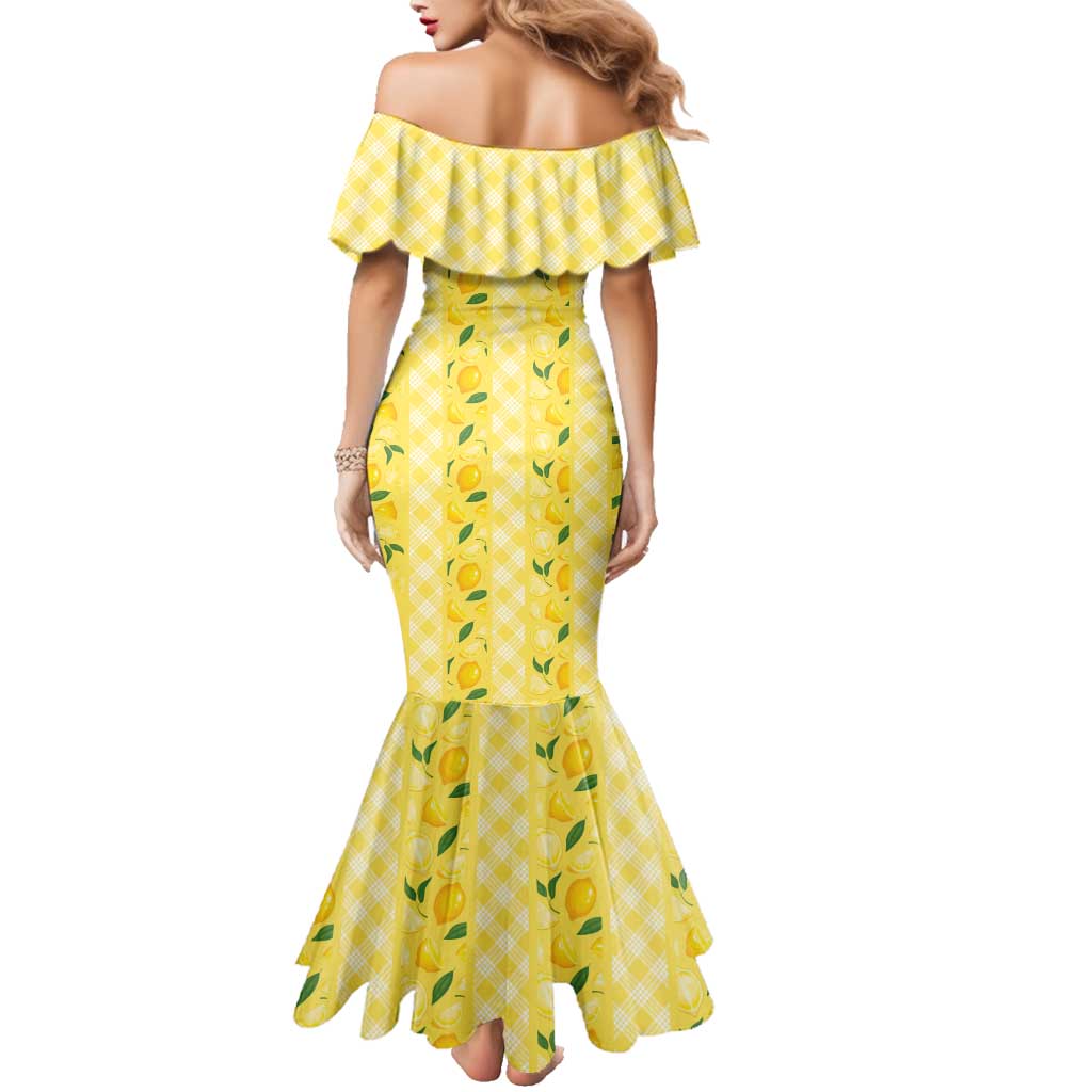 Hawaii Lemon Palaka Family Matching Mermaid Dress and Hawaiian Shirt Striped Stylized