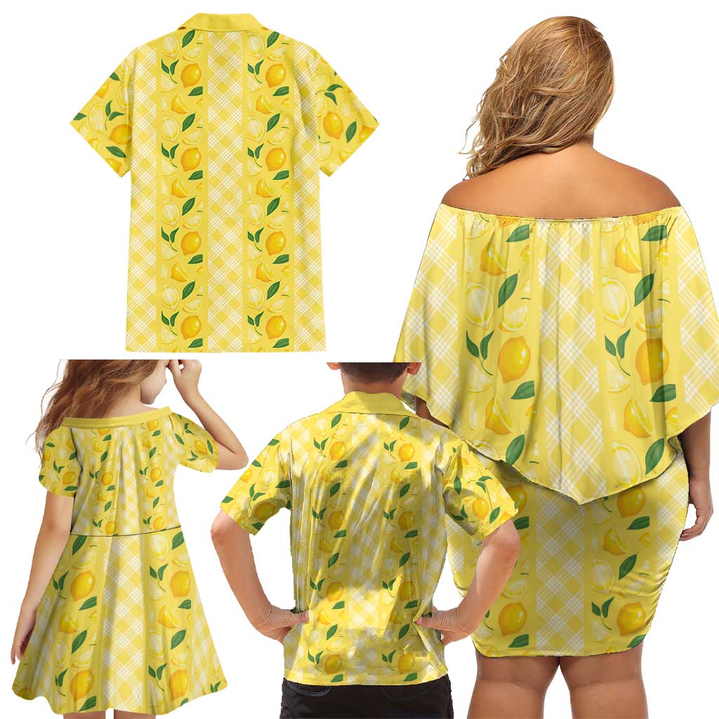 Hawaii Lemon Palaka Family Matching Off Shoulder Short Dress and Hawaiian Shirt Striped Stylized LT01 - Polynesian Pride