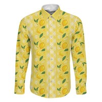 Hawaii Lemon Palaka Family Matching Off Shoulder Short Dress and Hawaiian Shirt Striped Stylized LT01 Dad's Shirt - Long Sleeve Yellow - Polynesian Pride