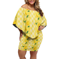 Hawaii Lemon Palaka Family Matching Off Shoulder Short Dress and Hawaiian Shirt Striped Stylized LT01 Mom's Dress Yellow - Polynesian Pride